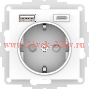 Зарядка розетка с/з 16А + USB A+С 5В/2,4А/3,0А, 2х5В/1,5А SE AtlasDesign, лотос