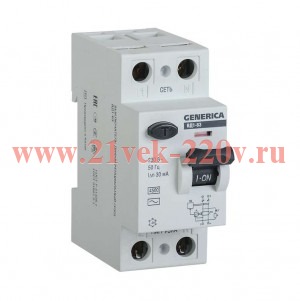 УЗО GENERICA ВДТ ВД1-63 2Р 32А 30мА тип AC ИЭК (ВДТ)