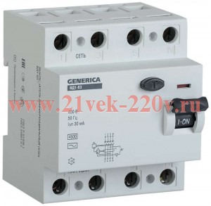 УЗО GENERICA ВДТ ВД1-63 4Р 32А 30мА тип AC ИЭК (ВДТ)