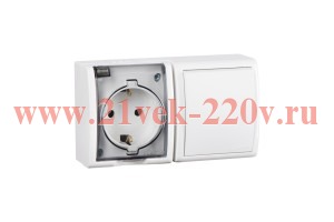 Simon 15 Aqua Белый Блок: Розетка 2P+E Schuko 16А 250В + выключатель 10А 250В, IP54