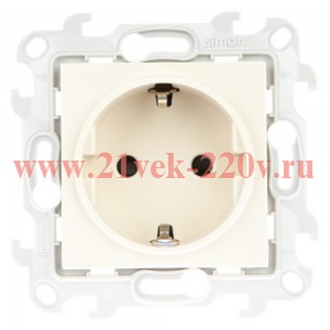 Розетка 2К+З Schuko с защитными шторками Simon 24 Harmonie, слоновая кость (бежевый)