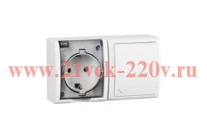 Simon 15 Aqua Белый Блок: Розетка 2P+E Schuko 16А 250В + выключатель проходной 10А 250В, IP54