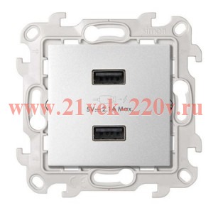 Розетка 2хUSB Simon 24 Harmonie, алюминий