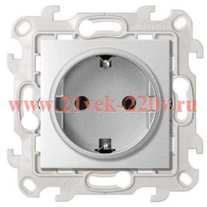 Розетка 2К+З Schuko без защитных шторок Simon 24 Harmonie, алюминий