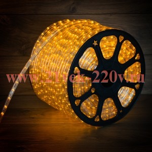 Светодиодный дюралайт 2W желтый 36 LED/2,4Вт/м, постоянное свечение, D13мм, бухта 100м