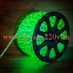 Светодиодный дюралайт 2W зеленый 36 LED/2,4Вт/м, эффект мерцания, D13мм, бухта 100м