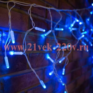 Гирлянда бахрома светодиодная 2,4х0,6м 76LED синий IP44, постоянное свечение,белый провод