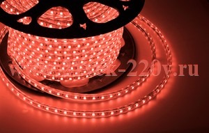 LED лента 220В, 10*7 мм, IP67, SMD 2835, 60 LED/m Красная, бухта 100 м