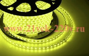 LED лента 220В, 10*7 мм, IP67, SMD 2835, 60 LED/m Желтая, бухта 100 м