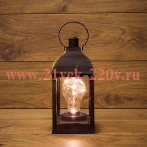 Декоративный фонарь со свечкой, бронзовый корпус, размер 10.5х10.5х22,5 см, цвет ТЕПЛЫЙ БЕЛЫЙ