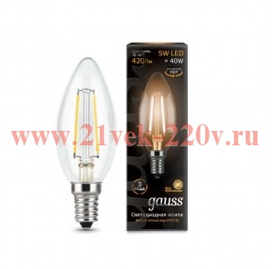 Лампа светодиодная филаментная Gauss Black Filament 5Вт свеча 2700К E14