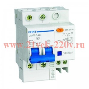 Выключатель автоматический дифференциального тока 2п C 10А 300мА тип AC 6кА DZ47LE-32 CHINT 199563