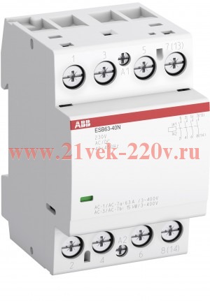 Модульный контактор ESB63-40N-06 модульный (63А АС-1, 4НО), катушка 230В AC/DC