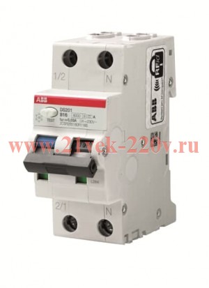 Дифавтомат ABB DS201 B10 AC30 2-полюсный характеристика B 10A 30mA тип АС (2CSR255040R1105) (дифференциальный автомат)