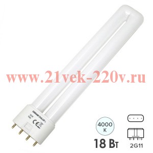 Лампа компактная люминесцентная DULUX L 18W/21 840 2G11 L225 (холодный белый)