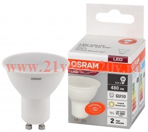 Лампа светодиодная OSRAM LED Value LVPAR1650 6SW/865 6W 6500K 230V GU10 480Lm 54x50mm упаковка 5шт.