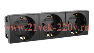 Розетка силовая тройная 3x2Р+Е со шторками DKC Viva 6 модулей черная