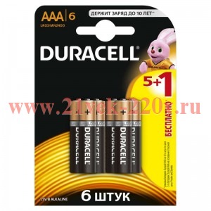 Батарейка AAA Duracell LR03-6BL BASIC MN2400 (упаковка 6 шт) 5000394107472