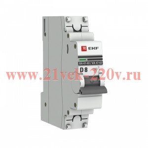Автоматический выключатель 1P 8А (D) 4,5kA ВА 47-63 EKF PROxima