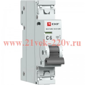 Выключатель автоматический модульный 1п C 6А 6кА ВА 47-63N PROxima EKF M636106C