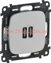 Зарядное устройство с двумя USB-разъемами 240В/5В 1500мА с накладкой ALLURE Legrand Алюминий