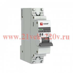 Выключатель автоматический модульный 1п B 8А 4.5кА ВА 47-63 PROxima EKF mcb4763-1-08B-pro