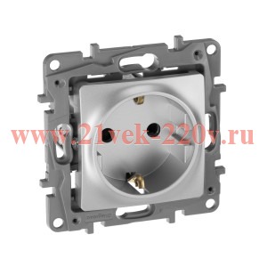 Розетка Legrand Etika со шторками с заземлением, винтовой зажим, алюминий