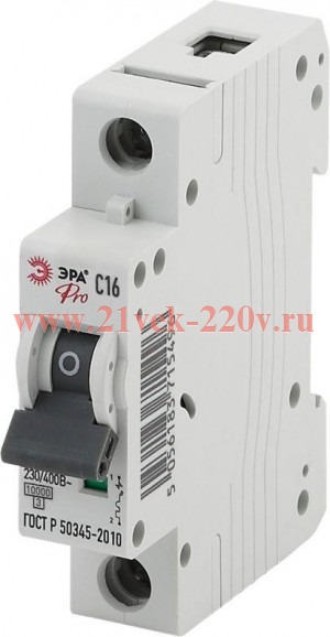 Выключатель автоматический модульный 1п C 16А ВА47-100 Pro NO-901-43 ЭРА Б0031813