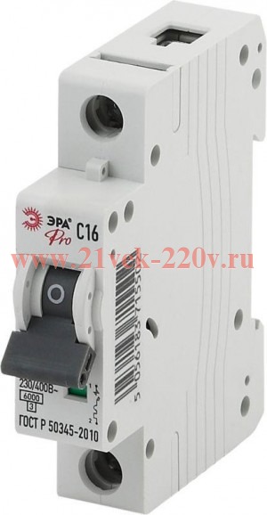 Выключатель автоматический модульный Pro NO-902-186 ВА47-63 1P 63А кривая C (12/180/3780) ЭРА Б00368