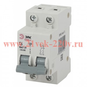 Выключатель автоматический модульный 2п C 6А 4.5кА ВА 47-29 SIMPLE-mod-10 ЭРА Б0039227