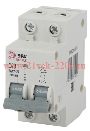 Выключатель автоматический модульный 3п C 40А 4.5кА ВА 47-29 SIMPLE-mod-25 ЭРА Б0039242
