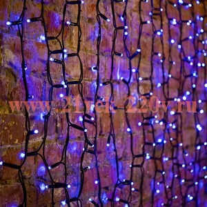Гирлянда Светодиодный Дождь 2x1,5м 360LED синий IP65 постоянное свечение, черный каучук, 230В