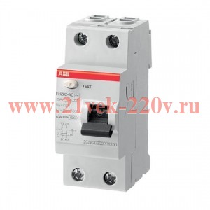 УЗО ABB FH202 AC-63/0,1 2-х полюсное тип AC 63A 100mA 2 модуля