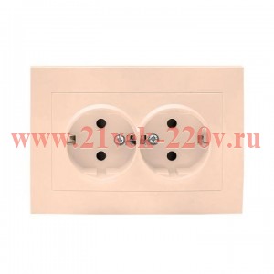 Розетка 2-м СП Валенсия 16А защ. шторки с заземл. крем. PROxima EKF EWR16-128-20