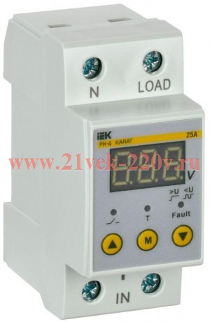 Реле напряжения РН-д 1ф 36мм 25А IEK IVR21-1-25