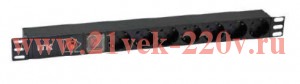 ITK PDU 7 розеток нем. ст, с LED выкл, 1U, без шнура, вх. С14
