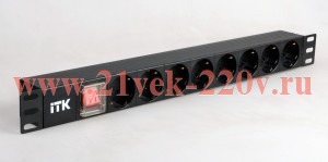 ITK PDU 8 розеток нем. ст, с LED выкл, 1U, без шнура, вх. С14