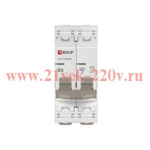 Выключатель автоматический 2п D 6А 6кА ВА 47-63N MA без теплового расцеп. PROxima EKF M63MA626D
