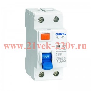 Выключатель дифференциального тока (УЗО) 2п 25А 30мА тип AC 6кА NL1-63 (R) CHINT 200212