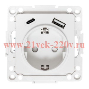 Розетка 1-м СП Стокгольм 16А USB A+C с заземл. защ. шторки винтов. клеммы механизм бел. EKF EYR16-2U