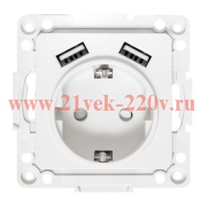 Розетка 1-м СП Стокгольм 16А USB 2A с заземл. защ. шторки винтов. клеммы механизм бел. EKF EYR16-2US