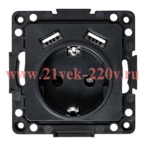 Розетка 1-м СП Стокгольм 16А USB 2A с заземл. защ. шторки винтов. клеммы механизм черн. EKF EZR16-2U