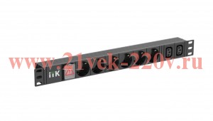 ITK PDU 6 розеток нем. ст. + 2 С13 LED 1U каб. 2м нем. ст.