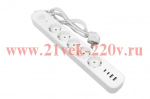 Удлинитель 5х1.5м IP20 2USB 2.4А+2type-C LUX 1.5кв.мм EKF UBA-LUX-515-TC