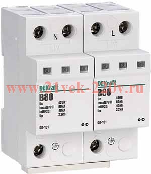 Ограничитель перенапряжений ОП-101 1P+N 80кА класс B(I) 420В DEKraft
