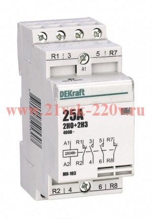 Модульный контактор 2НО+2НЗ 20А 230В МК-103 DEKraft
