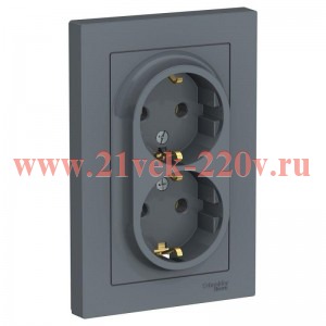 Розетка двойная с заземлением 16А в сборе SE AtlasDesign, грифель