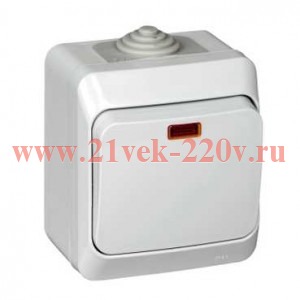 Выключатель одноклавишный с подсветкой Этюд IP44 серый [уп 14шт]