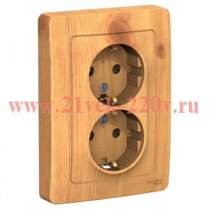 Розетка двойная с заземлением 2х2Р+Е без шторок 16А, 250В с/у Blanca Systeme Electric ясень