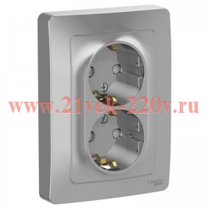 Розетка двойная с заземлением 2х2Р+Е со шторками 16А, 250В с/у Blanca Systeme Electric алюминий